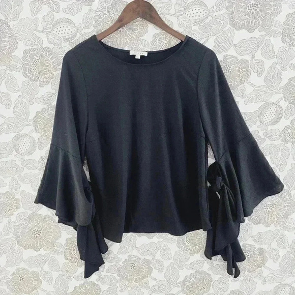 Gilli Flare cuffs Black Long sleeve Blouse M Chiffon - Picture 1 of 7